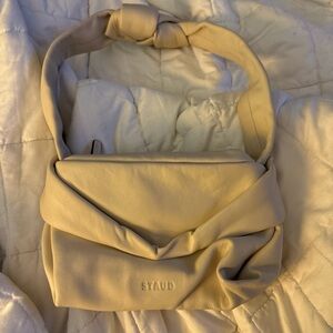 STAUD Knotted Cream Shoulder Bag